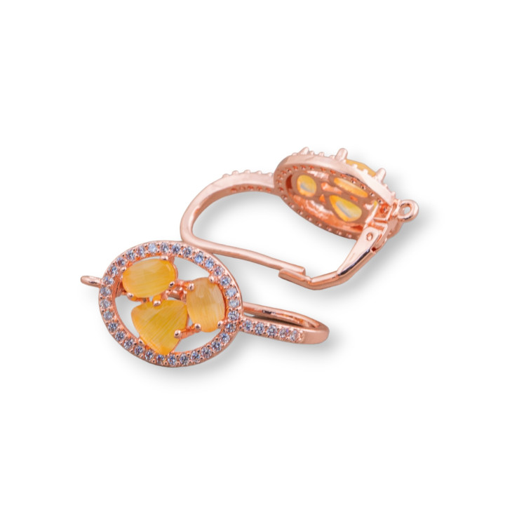 Gancho cerrado ovalado Base de aretes de latón con cabujón de ojo de gato Juego 13.5x25mm 5 pares Oro rosa Gia