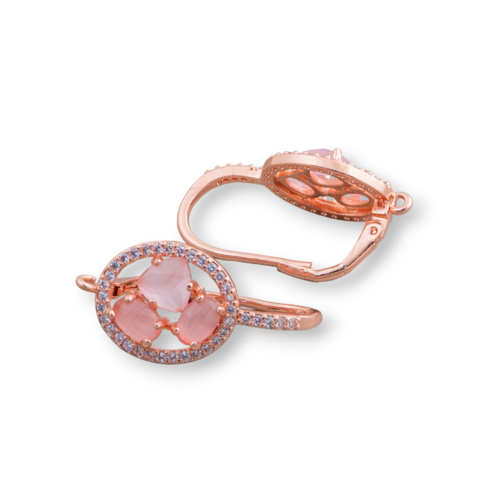 Ovale Fermé Crochet Laiton Boucle D'oreille Base Avec Cat Eye Cabochon Ensemble 13.5x25mm 5 Paires Or Rose Ros