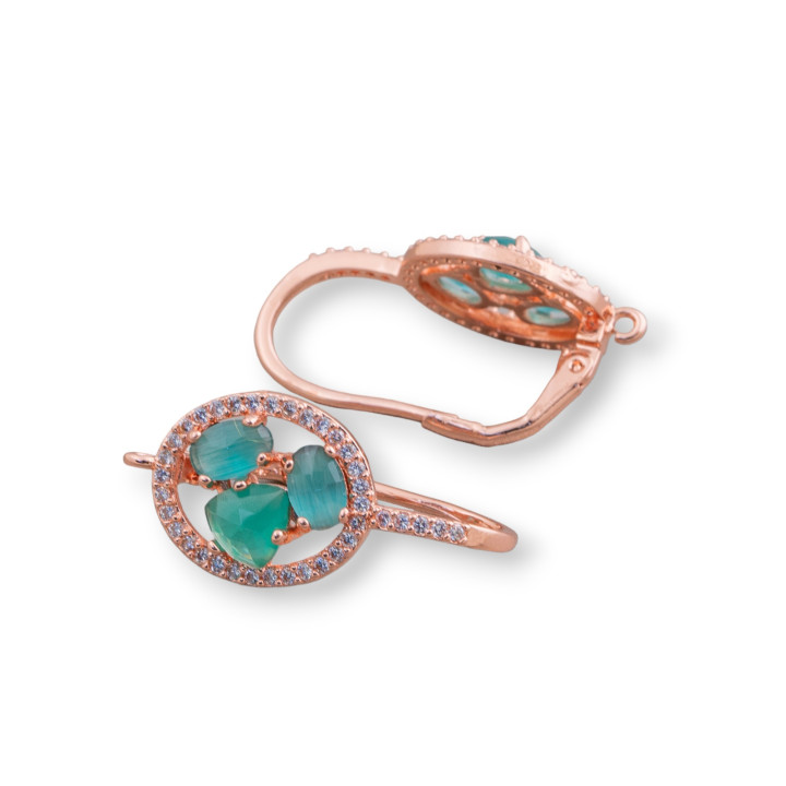 Ovale Crochet Fermé Base De Boucle D'oreille En Laiton Avec Cat Eye Cabochon Set 13.5x25mm 5 Paires Or Rose Ver