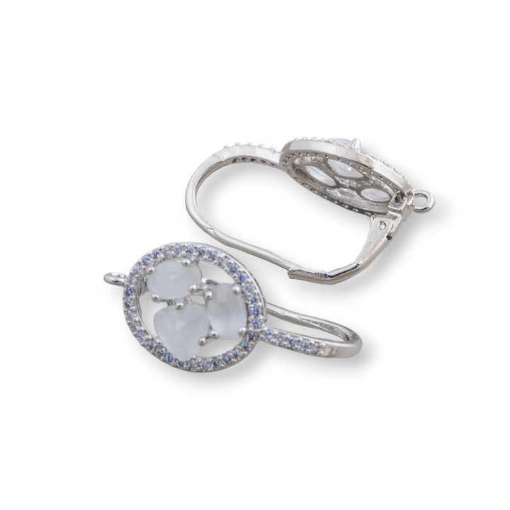 Ovale Fermé Crochet Laiton Boucles D'Oreilles Avec Cat Eye Cabochon Set 13.5x25mm 5 Paires Rhodium Blanc