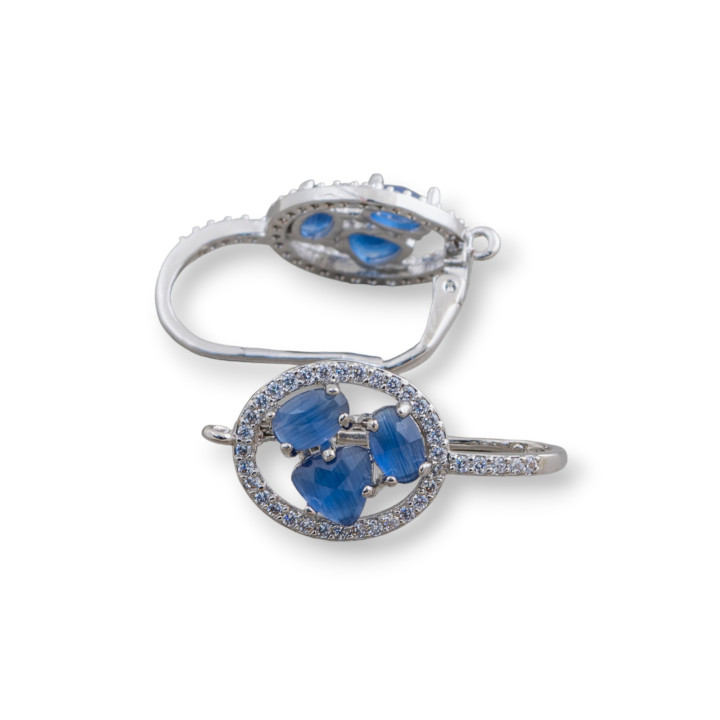 Gancho cerrado ovalado Base de aretes de latón con cabujón de ojo de gato Juego 13.5x25 mm 5 pares Rodio azul