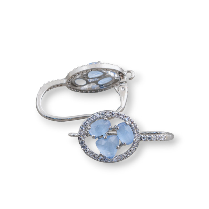 Ovale Fermé Crochet Laiton Boucles D'Oreilles Avec Set Cat Eye Cabochon 13.5x25mm 5 Paires Rhodium Cele