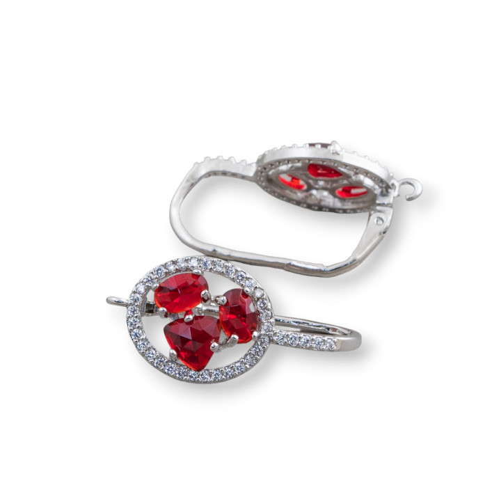Ovale Fermé Crochet Laiton Boucles D'Oreilles Avec Cat Eye Cabochon Set 13.5x25mm 5 Paires Rhodium Rouge