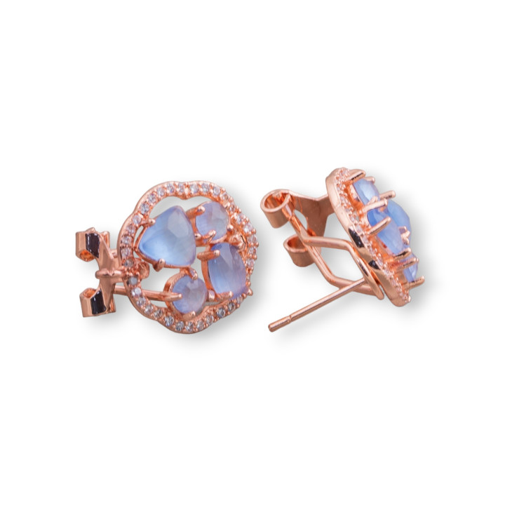 Blume Geschlossen Pin Messing Ohrstecker Basis Mit Katzenauge Cabochon Set 16mm 5 Paar Rose Gold Hellblau