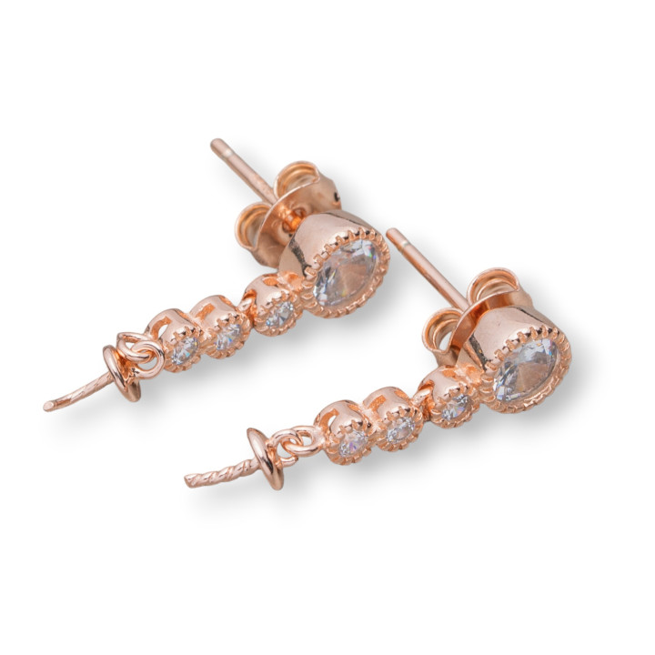 Basis für Ohrringe aus Silber 925 Stift mit Zirkonen 4 Lichtpunkte 06x21mm 3 Paar Roségold