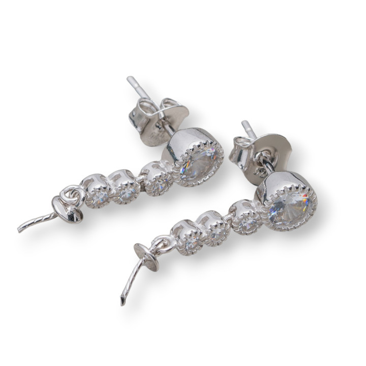 Base Pour Boucles D'oreilles En Argent 925 Broche Avec Zircons 4 Points Clairs 06x21mm 3 Paires Rhodié