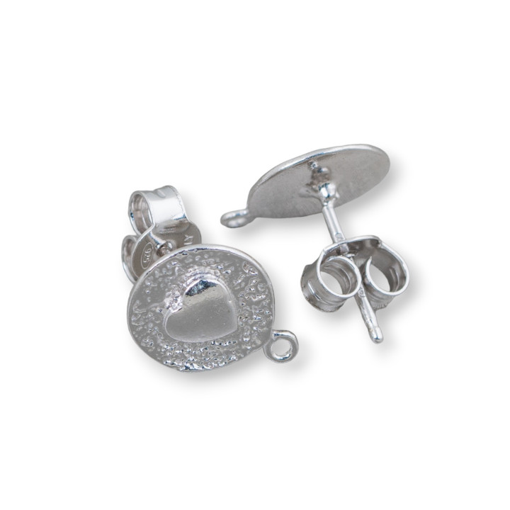 Boucles d'Oreilles Argent 925 Base Ronde Clou Coeur 10mm 4 Paires Rhodié