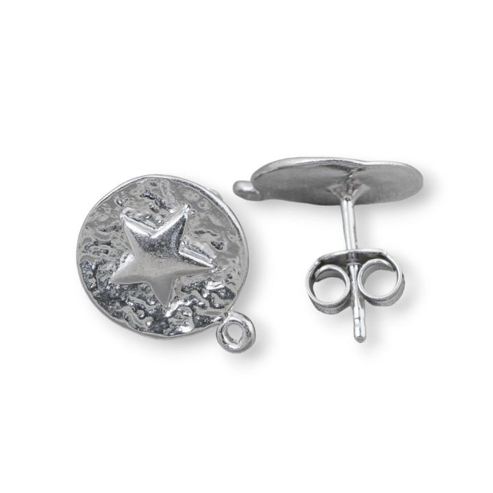 Aretes de Plata 925 Base Pin Redondo Con Estrella 12mm 3 Pares Rodio