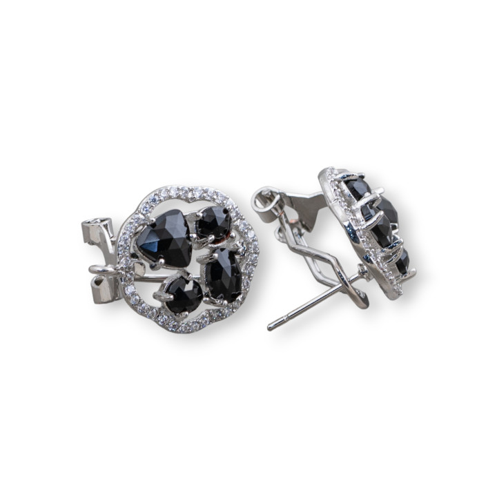 Base Per Orecchini Di Ottone A Perno Chiuso Fiore Con Cabochon Di Occhi Di Gatto Incastonati 16mm 5 Paia Rodiato Nero