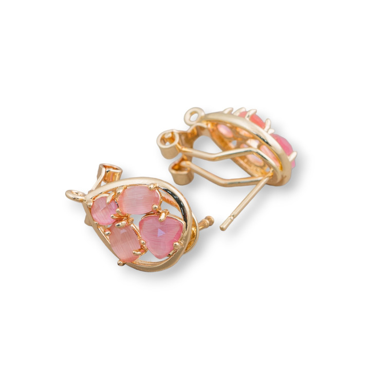 Ορειχάλκινο Σκουλαρίκι Βάση Κλειστό Stud Drop with Cat's Eye Cabochon Set 13x16mm 5 Pairs Golden Powder