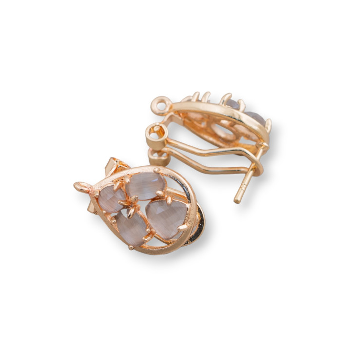 Geschlossene Messing-Ohrstecker Basis Tropfen Set Katzenauge Cabochon 13x16mm 5 Paar Goldgrau