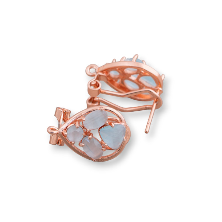 Base Per Orecchini Di Ottone A Perno Chiuso Goccia Con Cabochon Di Occhi Di Gatto Incastonati 13x16mm 5 Paia Oro Rosa Azzurro