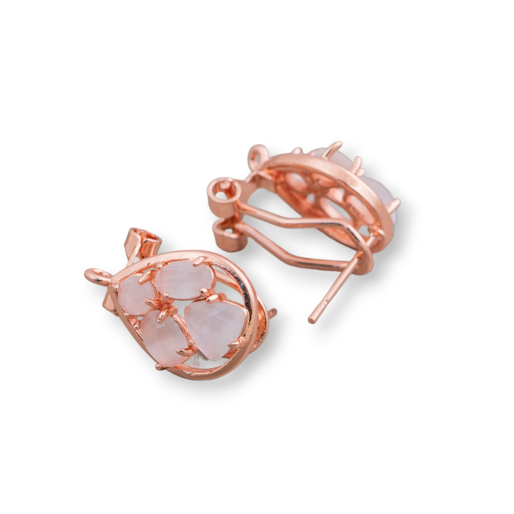 Base Per Orecchini Di Ottone A Perno Chiuso Goccia Con Cabochon Di Occhi Di Gatto Incastonati 13x16mm 5 Paia Oro Rosa Bianco