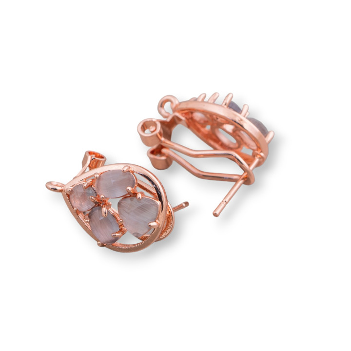 Base Per Orecchini Di Ottone A Perno Chiuso Goccia Con Cabochon Di Occhi Di Gatto Incastonati 13x16mm 5 Paia Oro Rosa Grigio