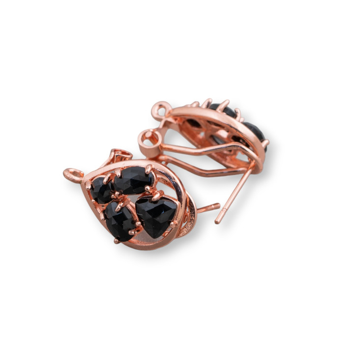 Base Per Orecchini Di Ottone A Perno Chiuso Goccia Con Cabochon Di Occhi Di Gatto Incastonati 13x16mm 5 Paia Oro Rosa Nero