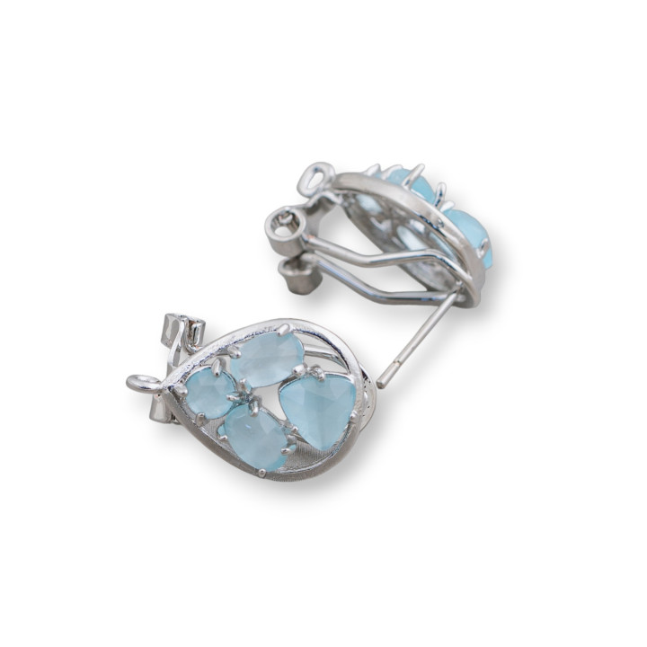 13x16mm Cat Eye Cabochon Drop Closed Stud Pendientes de latón Base 5 pares Rodio plateado Aqua