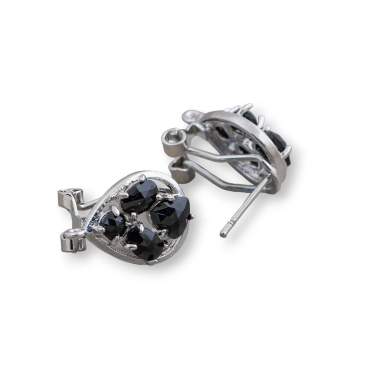 Brass Earring Base Closed Stud Drop with Cat's Eye Cabochon Set 13x16mm 5 Pairs Black Rhodium Plated