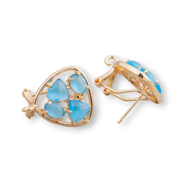 Boucles d'Oreilles Fermées en Laiton Base Plectre Avec Set Cat Eye Cabochon 16.5mm 5 Paires