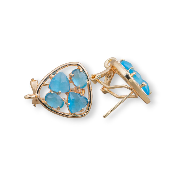 Aretes cerrados de latón con base de púa con juego de cabujones de ojo de gato de 16,5 mm, 5 pares, azul dorado