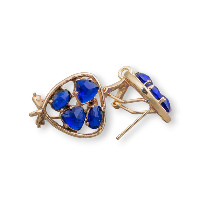 Ορειχάλκινο Σκουλαρίκι Βάση Κλειστό Stud Pick with Cat's Eye Cabochon Σετ 16,5mm 5 Ζεύγη Χρυσό Μπλε