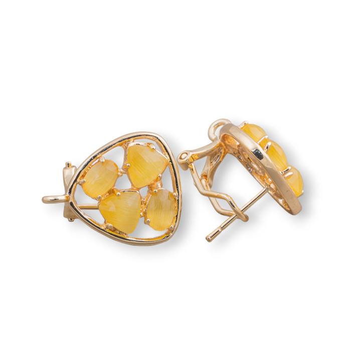 Brass Stud Earring Base Closed Pick with Cat's Eye Cabochon Set 16.5mm 5 Pairs Yellow Gold