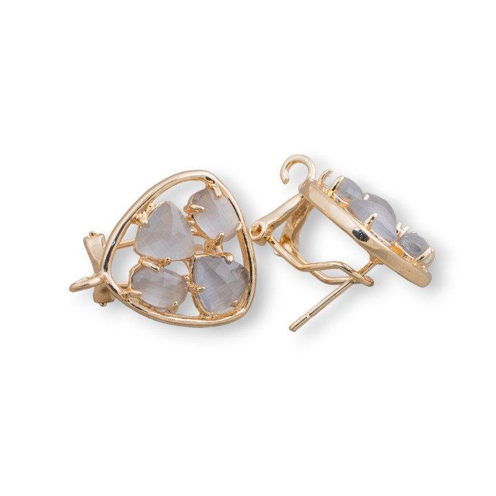 Clous d'oreilles en laiton à broche fermée Plectre de base avec cabochon oeil de chat 16,5 mm 5 paires gris doré