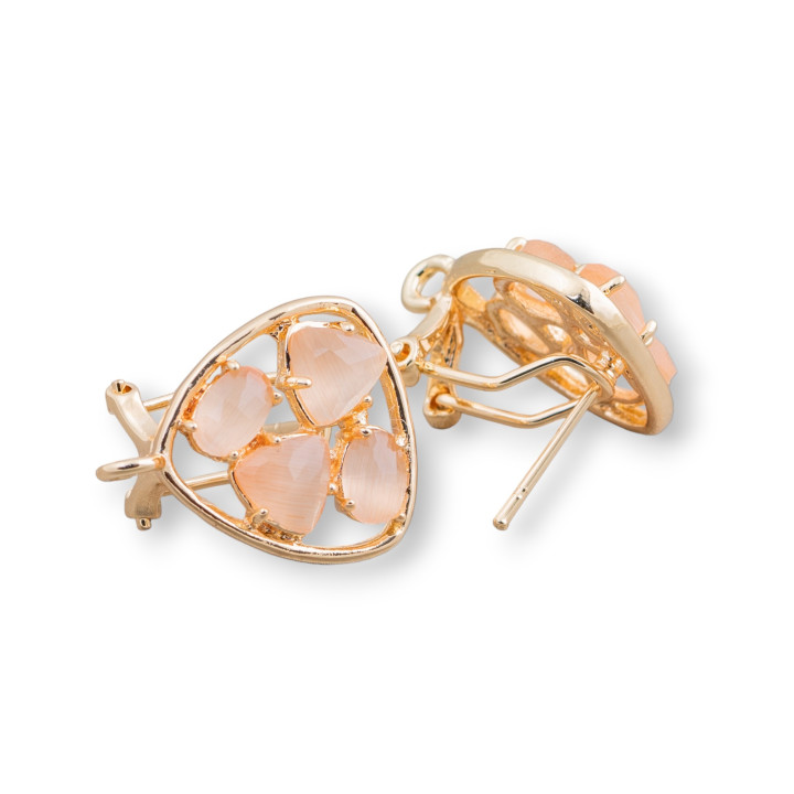 Clous d'oreilles en laiton à broche fermée Plectre de base avec cabochon oeil de chat 16,5 mm 5 paires pêche dorée