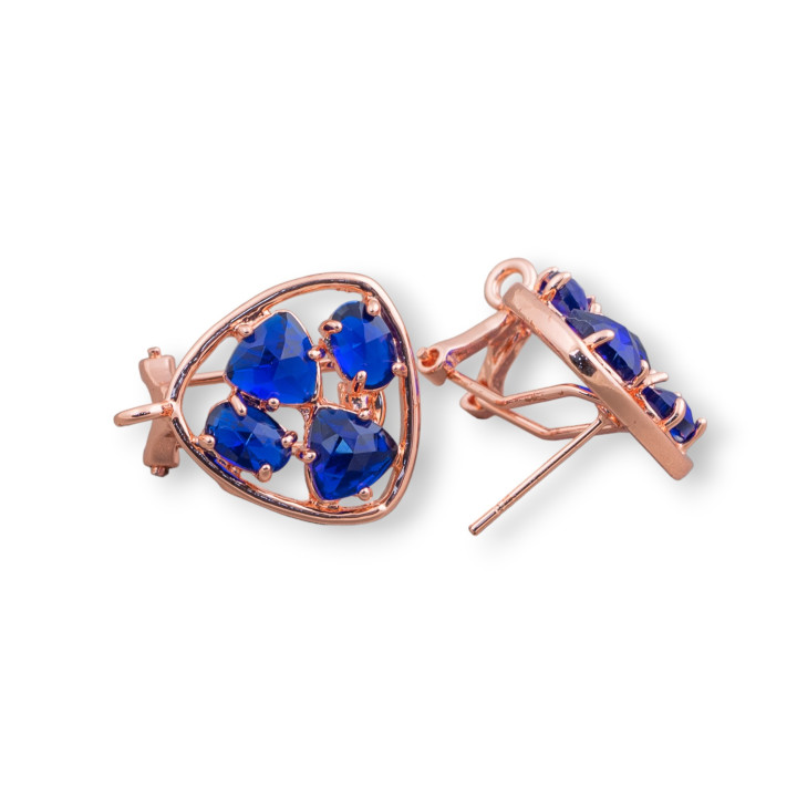 Brass Stud Earring Base Closed Pick with Cat's Eye Cabochon Set 16.5mm 5 Pairs Rose Gold Blue