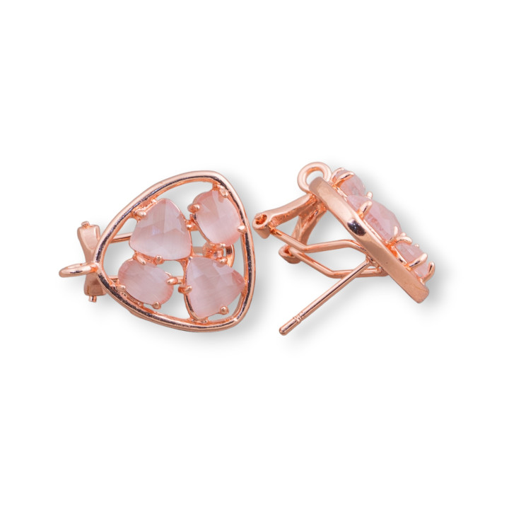 Brass Earring Base Closed Stud Pick with Cat's Eye Cabochon Set 16.5mm 5 Pairs Powder Rose Gold