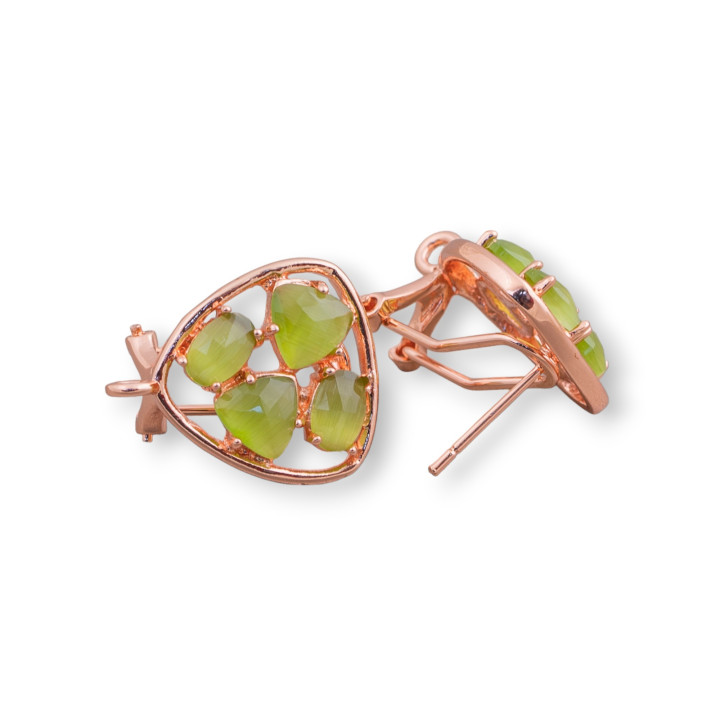 Broche Fermée En Laiton Boucles D'oreilles Base Plectre Avec Ensemble Cat Eye Cabochons 16.5mm 5 Paires Or Rose Vert Aci