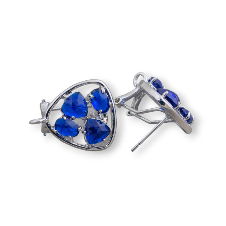 Ορειχάλκινο σκουλαρίκι Βάση κλειστό Stud Pick with Cat's Eye Cabochon Σετ 16,5mm 5 ζεύγη ρόδιο μπλε