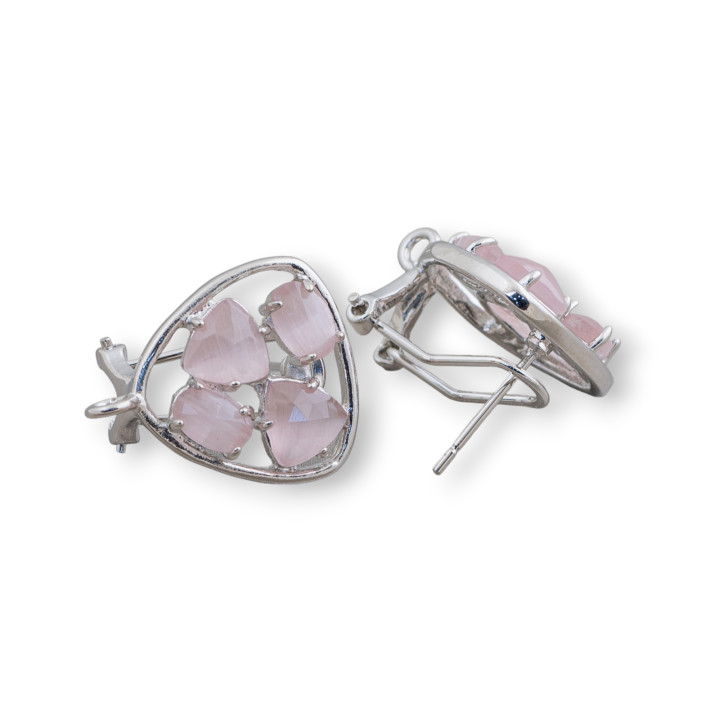 Boucles d'Oreilles Fermées Boucles d'Oreilles en Laiton Base Plectre Avec Cabochon Oeil de Chat 16.5mm 5 Paires Poudre de Rhodiu