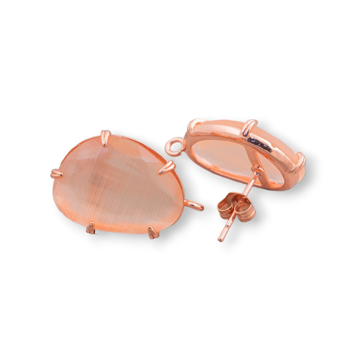 14,5 x 18 mm facettierte Katzenaugen-Ohrstecker aus Messing, Basis, 6 Paar, Roségold, Pfirsich
