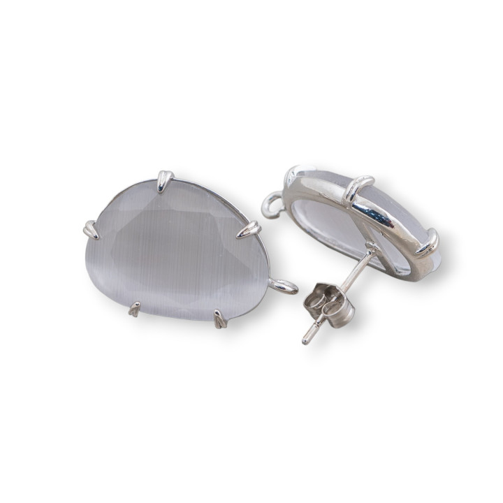 Base Per Orecchini Di Ottone A Perno Con Occhio Di Gatto Sfaccettato 14,5x18mm 6 Paia Rodiato Grigio