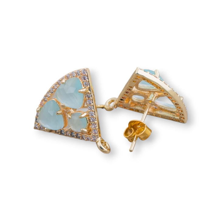 18x15mm Cat Eye Cabochon Triángulo Latón Stud Aretes Base 5 pares Golden Aqua
