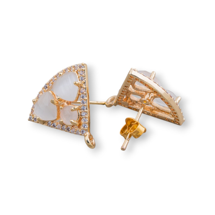 18x15mm Ensemble Cat Eye Cabochon Triangle Laiton Boucles d'Oreilles Base 5 Paires Doré Blanc