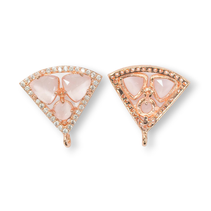 Ορειχάλκινο Σκουλαρίκι Βάση Τρίγωνο με Cat's Eye Cabochon Σετ 18x15mm 5 Pairs Powder Rose Gold