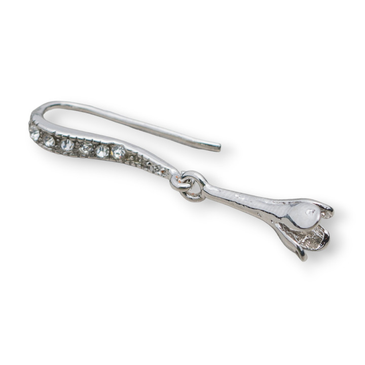 Basis für Messingohrringe mit Strasshaken 3x35mm 25 Paar Rhodium