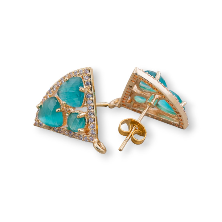 18x15mm Set Cat Eye Cabochon Triangle Laiton Boucles d'Oreilles Base 5 Paires Doré Vert