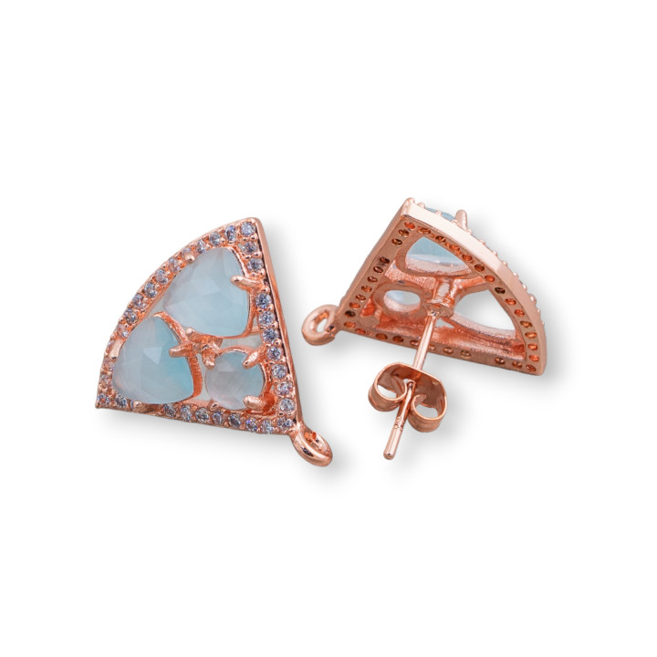 Brass Stud Earring Base Triangle with Cat's Eye Cabochon Set 18x15mm 5 Pairs Rose Gold Aqua