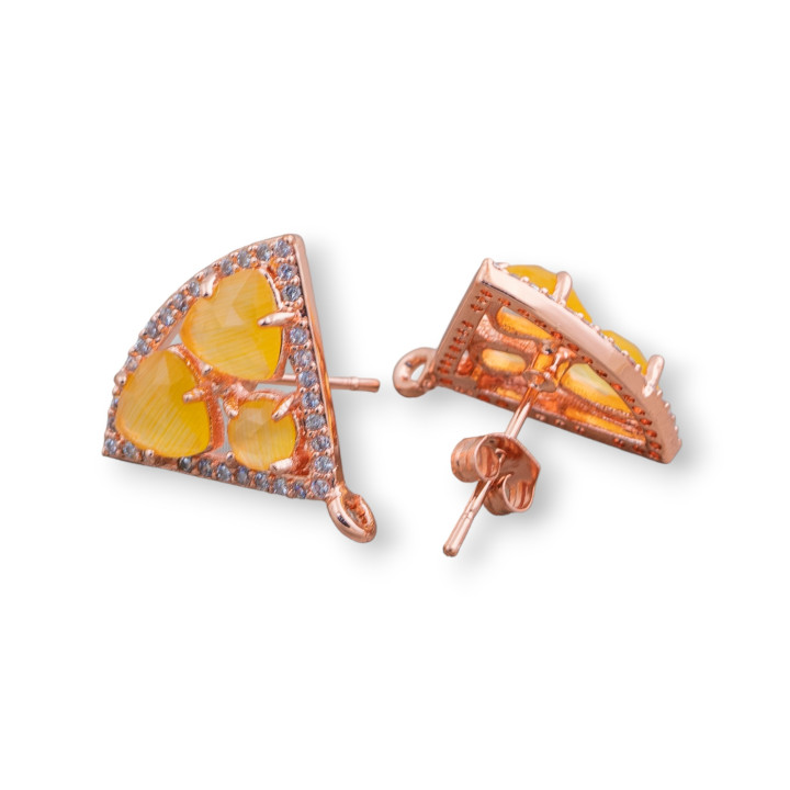 Brass Stud Earring Base Triangle with Cat's Eye Cabochon Set 18x15mm 5 Pairs Rose Gold Yellow