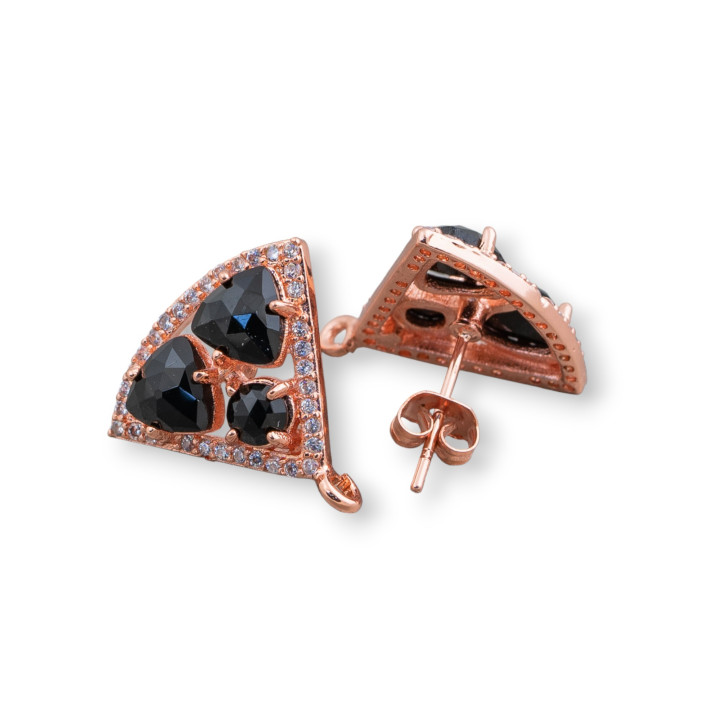 Base de aretes de latón con cabujón de ojo de gato de 18x15 mm, 5 pares, oro rosa, negro