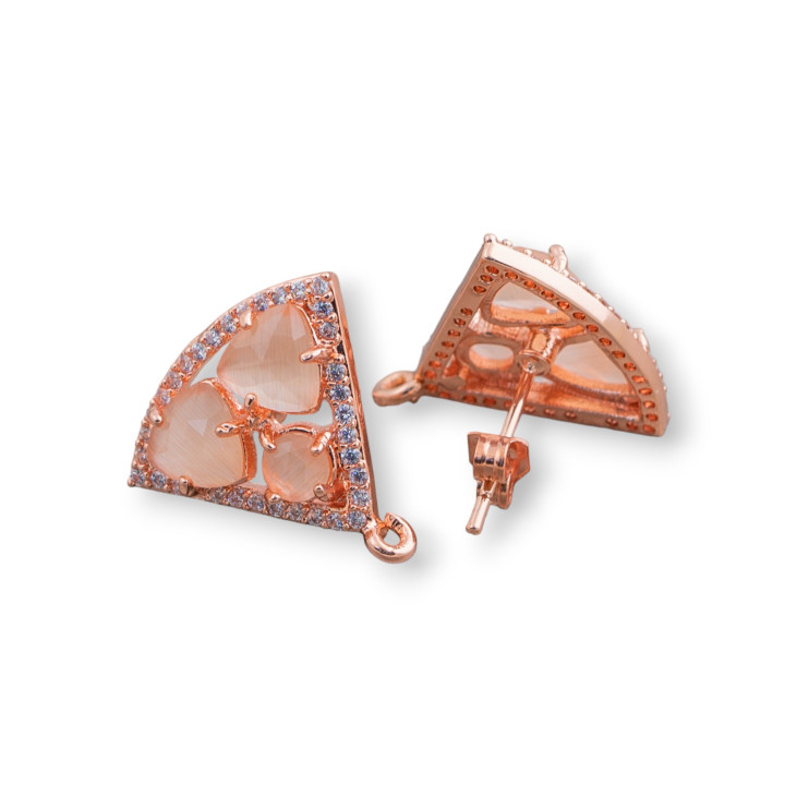 Base Per Orecchini Di Ottone A Perno Triangolo Con Cabochon Di Occhi Di Gatto Incastonati 18x15mm 5 Paia Oro Rosa Pesca