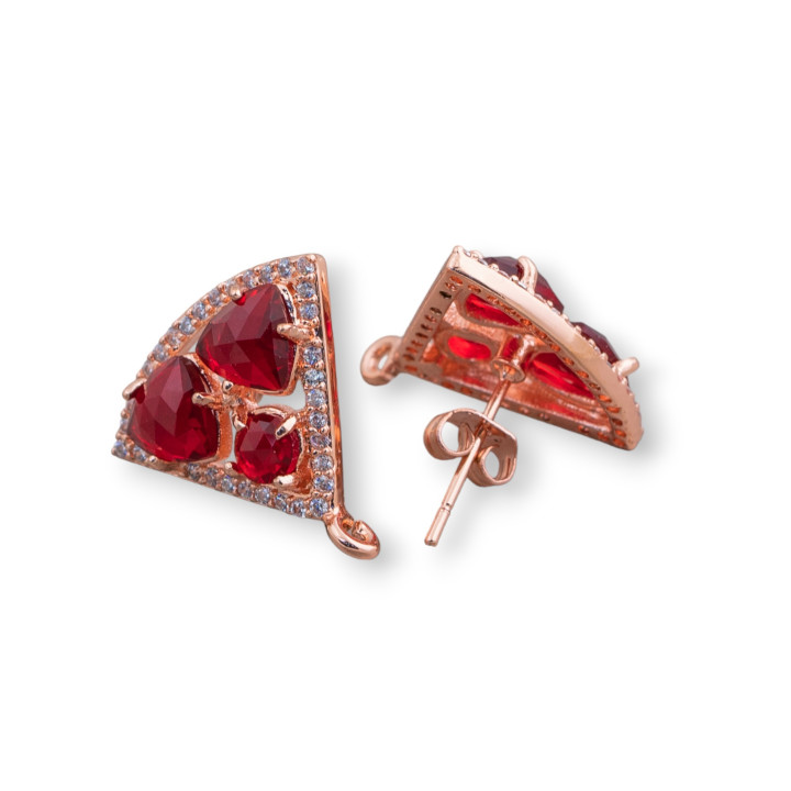 Base Per Orecchini Di Ottone A Perno Triangolo Con Cabochon Di Occhi Di Gatto Incastonati 18x15mm 5 Paia Oro Rosa Rosso