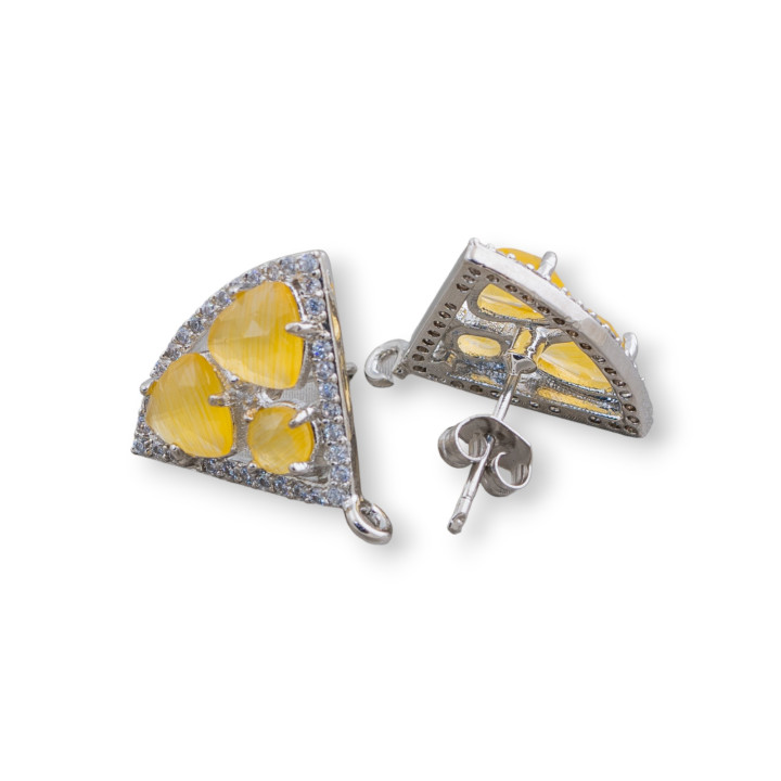 Base Per Orecchini Di Ottone A Perno Triangolo Con Cabochon Di Occhi Di Gatto Incastonati 18x15mm 5 Paia Rodiato Giallo