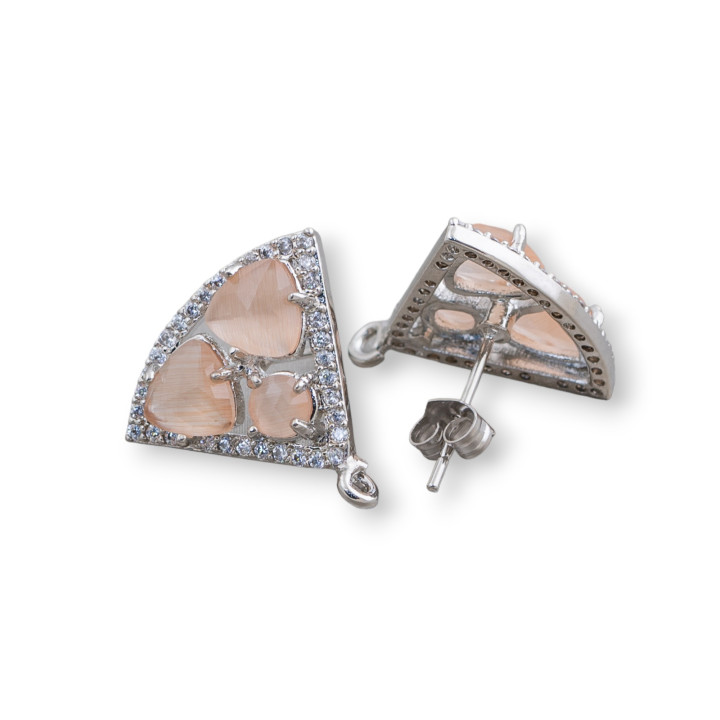 Base de aretes de latón con cabujón de ojo de gato de 18x15 mm, 5 pares, melocotón chapado en rodio