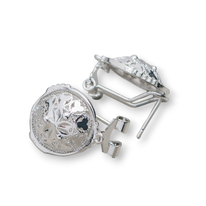 Brass Earring Base Snap Lock Post 10 Pairs Model 10 17.5mm Rhodium Plated