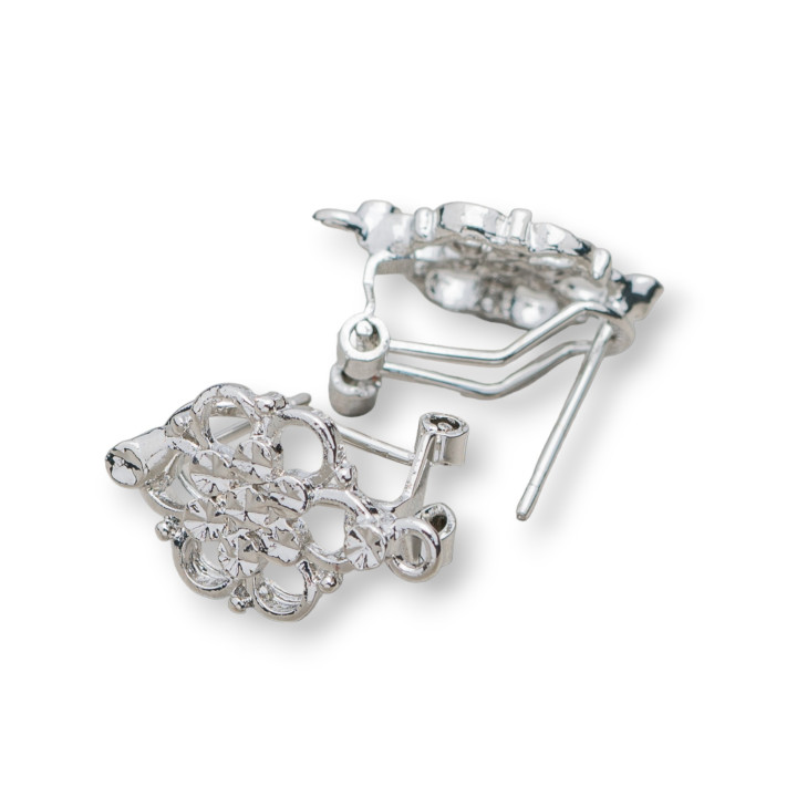 Brass Earring Base Snap Lock Post 10 Pairs Model 12 20mm Rhodium Plated