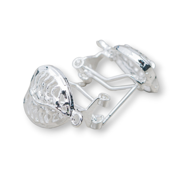 Base Para Aretes Latón Cierre Broche 10 Pares Modelo 27 Plata