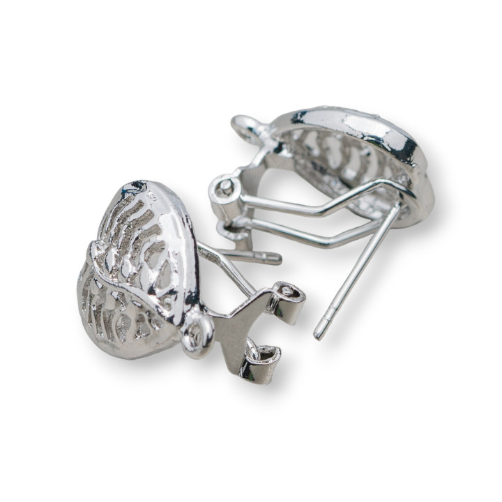 Base Pour Boucles D'Oreilles En Laiton Fermoir Pression Broche 10 Paires Modèle 27 Rhodié